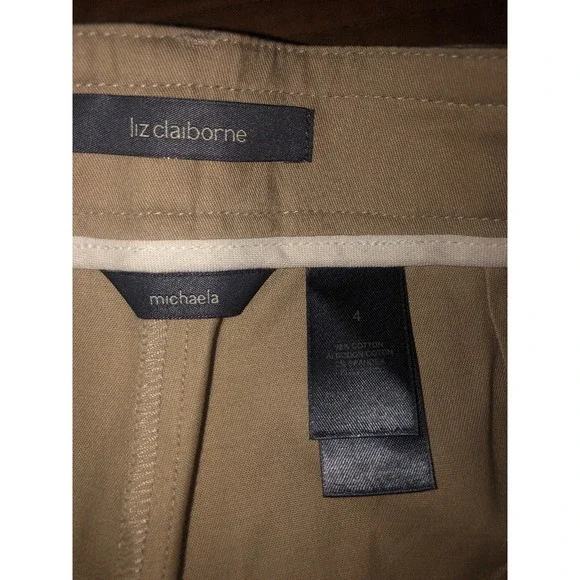 New Liz Claiborne Michaela Womens Capri Pants Size 4 Beige Flat Front - Picture 3 of 7